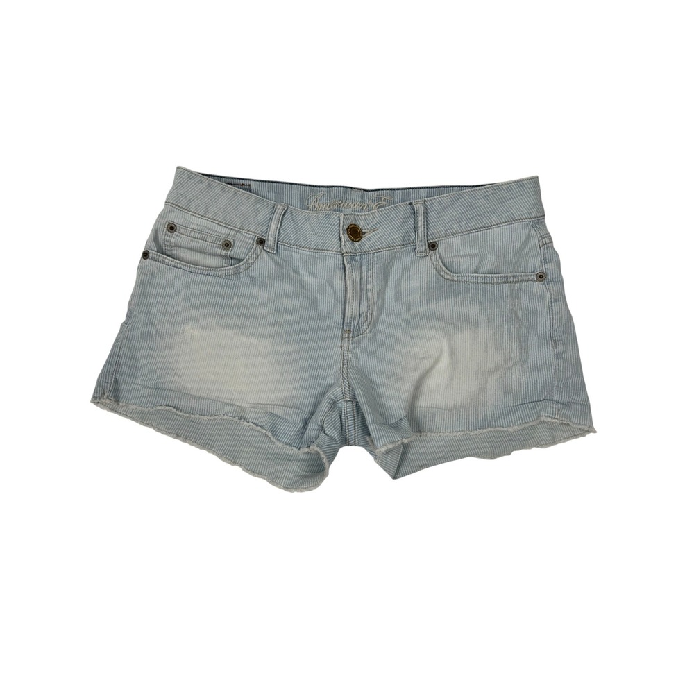 Y2K American Eagle Low Rise Pinstripe Denim Shorts Womens Size 6 Blue